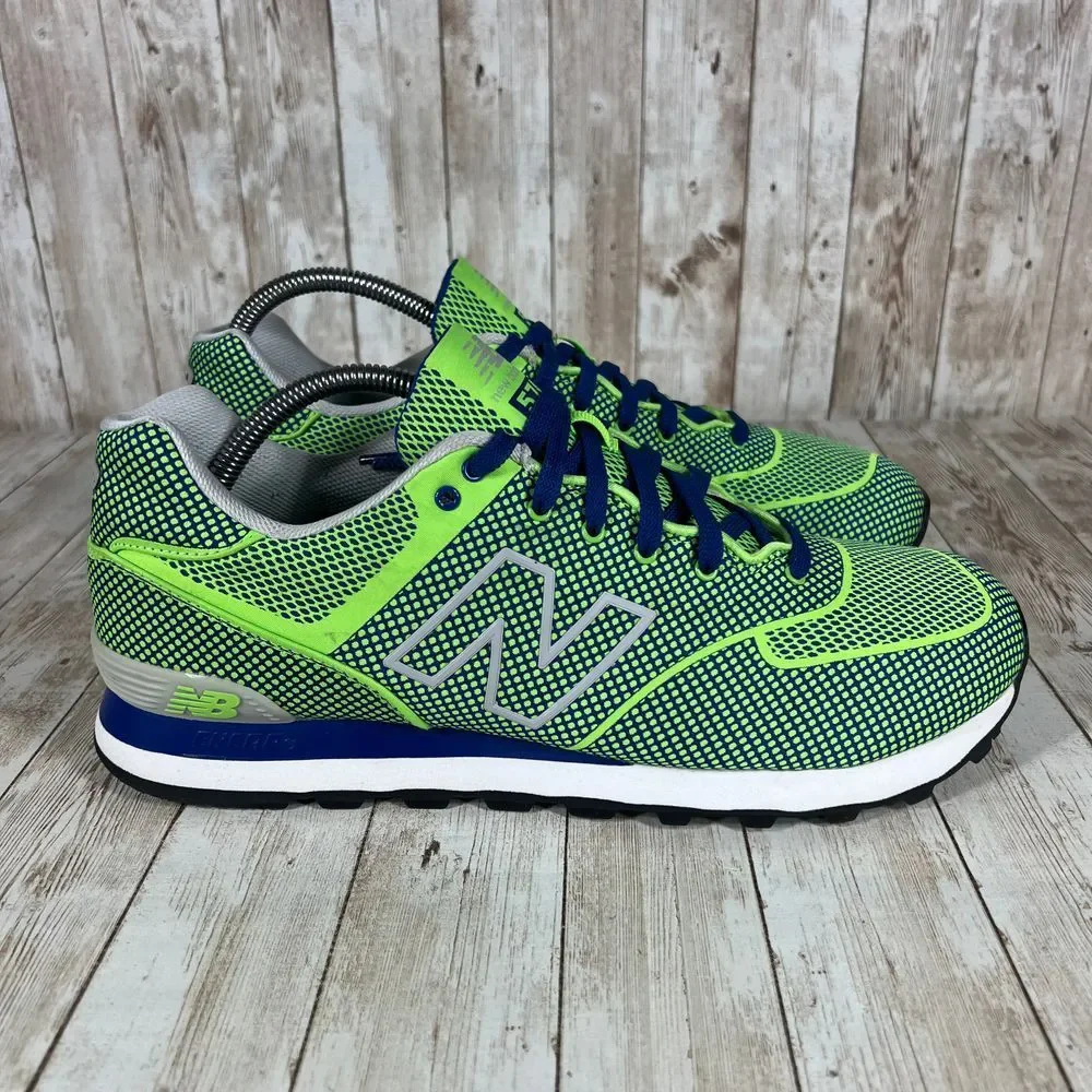 New Balance 574 Mesh Neon Green Navy Athletic Running Sneakers Shoes Size 11